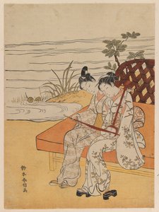 Passeando Kokyu Players, c.1765 (impressão woodblock cor) de Suzuki Harunobu